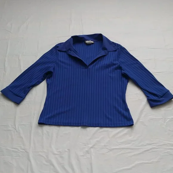 Tシャツ・カットソー PLAIN Blue Blouse with Three-Quarter Sleeves in Satin Woman INSPIRE CHIC Women's Satin Bow Tie Neck Solid Work Office
